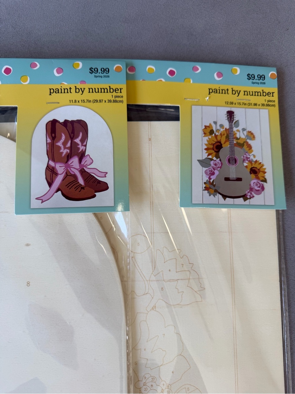 2 Paint By Numbers on wood. Floral Guitar & Cowboy Boots Designs